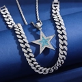 Parure hip hop avec chaîne cubaine sertie de diamants et pendentif étoile bleue - Aqua