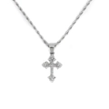 Dettaglio del ciondolo a croce d'argento con zirconi e catena a corda intrecciata - Ciondolo a Croce Appuntita Europea Retrò (P80119S) / Argento / Solo Ciondolo (Senza Catena)