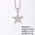 Macro view of iced out star pendant with rope chain showing dimensions and weights - Twist Chain Style / Silver