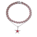 Close-up of hip-hop cuban chain with red and white rhinestones and star pendant - Cuban Chain Style / Red
