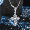 Macro shot of silver hip hop cross pendant with princess cut center stone and rope chain - P80121S-Pendant Only (Without Chain)