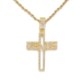 Close-up of gold rhinestone cross necklace featuring JESUS lettering and twisted rope chain - P80114G-Pendant Only (Without Chain)