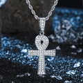Silver iced out Ankh cross pendant with sparkling zircons and classic rope chain - P80122S-Pendant Only (Without Chain)