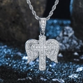 Iced out angel wings cross pendant necklace with sparkling rhinestones in silver finish - P80123S-Pendant Only (Without Chain)