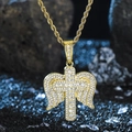 Detail of gold angel wing cross pendant with micro-pasted zircons on a rope chain - P80123G-Pendant Only (Without Chain)