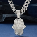 Hip-Hop Hamsa-Hand Anhänger Halskette mit glitzernden Strasssteinen und schwerer Kette - Einzelner Anhänger Silber
