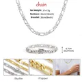 Detail of gold-plated Figaro chain set showing necklace, bracelet and secure clasp - 7" / Silver