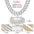 Macro detail of 15mm copper iced-out cuban link chain set with premium zircon stones - Bracelet 7inch (17.7cm) / 20mm Wide Silver (NLTG021)