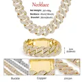 Macro shot of 20mm heavy gold Cuban link chain necklace with iced out cubic zirconia detail - Bracelet 7inch (17.7cm) / 20mm Wide Gold (NLTG021)