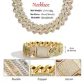 Σετ κολιέ και βραχιόλι 20mm Cuban link από χαλκό με ζιργκόν σε χρυσό και ασημί χρώμα - Βαρύ 20mm Πλάτος Χρυσό (NLTG2541)