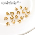 Golden 3.2x6.3mm clasp and 2mm crimp end beads kit for DIY jewelry making - Bead Tips 3.2x6.3mm Crimp Beads 2mm / 100 Pieces/Pack (50 Each) / Gold