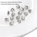 50pcs silver 3.2x6.3mm connector clasps and 2mm crimp beads set for DIY jewelry - Bead Tips 3.2x6.3mm Crimp Beads 2mm / 100 Pieces/Pack (50 Each) / Silver