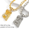Collier hip hop avec pendentif Jésus en or et argent, serti de cristaux scintillants - Style Portrait de Jésus (Set PDT23001-131) / Or