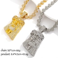 Collier pendentif Jésus hip hop en or et argent avec chaîne à maillons cœur et strass - Chaîne Cœur Style Portrait de Jésus (Set PDT23001-287) / Or