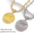 Parure collier hip hop avec grand pendentif rond La Cène en or et argent avec strass - Chaîne Fleur de Croix Style Rond (Set PDT0072-80131)