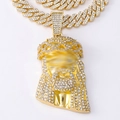 Pendentif Jésus en or hip hop avec strass brillants et chaîne à maillons cubains - Pendentif Seul Portrait de Jésus (Avec Chaîne Cubaine)