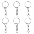 Bulk set of six flat silver metal keychains with link chains on white background - Flat Ring (Diameter 25 Wire 1.5 Total 55) / 10 Pieces Pack / White Gold