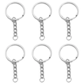 6-pack of silver metal twist split key rings with connector chain and jump ring links - Flat Ring (Diameter 30 Wire 1.7 Total 60) / 10 Pieces Pack / White Gold