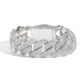 Hip hop 10mm silver rhombic Cuban chain bracelet with full zircon micro-pave setting - 16in / 20mm Width / Silver