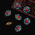 Blue cloisonné flower charms with red bead centers for DIY jewelry making - 1 Piece/Pack (15x16mm/Hole 2mm)