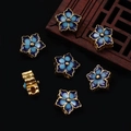 Blue enamel five-petal flower beads with gold accents for DIY jewelry making - 1 Piece/Pack (10mm/Hole 2mm)