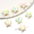 Macro shot of star-shaped acrylic beads with LOVE letters and colorful dots for DIY bracelets - Approx. 19mm Thickness 12mm Aperture 2mm (1 Piece) / Beige - Random Letters