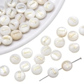 Flat round white shell bead with gold letter I engraving for DIY jewelry making - Letter I