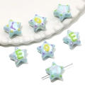 Detail of light blue star beads with pearlescent finish and colorful letters for DIY jewelry - Approx. 19mm Thickness 12mm Aperture 2mm (1 Piece) / Blue - Random Letters
