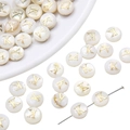 Flat round natural shell beads with gold letter K for DIY jewelry bracelet making - Letter K