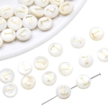 Flat round white freshwater shell bead with golden letter L for DIY jewelry making - L