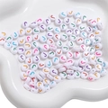 White acrylic alphabet beads with colorful letter J for DIY jewelry making and crafts - Letter J / 50Pcs/Bag
