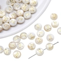 Flat round freshwater shell bead with golden letter R for DIY jewelry making - Letter R