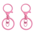 Pink matte finish metal keychains with lobster clasp and flat ring for DIY accessories - 2 Pcs/Pack (Lobster Clasp 24x34mm 8-Ring 8x19mm Key Ring 30mm) / Pink