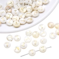 Flat round white shell bead with gold letter T for DIY jewelry making and necklaces - Letter T