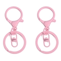 Pink matte finish metal keychain set with flat split ring and lobster clasp accessories - 2 Pcs/Pack (Lobster Clasp 24x34mm 8-Ring 8x19mm Key Ring 30mm) / Light Pink