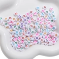 White 4x7mm acrylic letter beads with colorful oval patterns for DIY bracelets - Letter O / 50Pcs/Bag