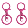 Rose pink matte metal lobster clasp keychain set for DIY accessories and car key rings - 2 Pcs/Pack (Lobster Clasp 24x34mm 8-Ring 8x19mm Key Ring 30mm) / Rose Red