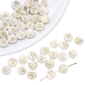 Flat round natural mother of pearl shell beads with gold letter W M for DIY jewelry - Letter W