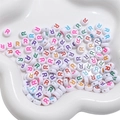 DIY acrylic 4x7mm flat round white bead with colorful letter R for jewelry making - Letter R / 50Pcs/Bag