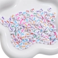 DIY 4x7mm white flat round acrylic beads with colorful letter S for jewelry making - Letter S / 50Pcs/Bag