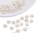 Flat white freshwater shell bead with golden number two for DIY jewelry making - US 2