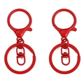 Set of two red matte metal keychain accessories with snap hook for DIY crafts and bags - Red