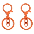 Two-piece bright orange metal keychain set with swivel lobster clasp and split rings - Orange Red