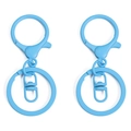 Sky blue spray-painted metal keychain set with lobster clasp and round ring components - Blue