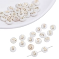 Flat round white shell bead with gold number five for DIY jewelry making and bracelets - US 5