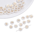 Flat round white freshwater shell bead with golden number 8 for DIY jewelry making - US 8