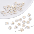 Flat round white shell bead featuring a gold number 6 design for DIY jewelry making - US 9