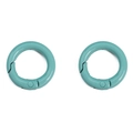 Pair of turquoise round spring gate carabiner rings with glossy painted alloy finish - 20mm / Teal