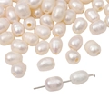 Ovale cremeweiße natürliche Süßwasserperlen mit Bohrung für DIY Schmuckherstellung - 7-8mm Gerades Loch 1.5mm / Weiß