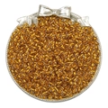 Macro detail of transparent golden glass seed beads for DIY handmade jewelry crafts - 2mm / K Gold
